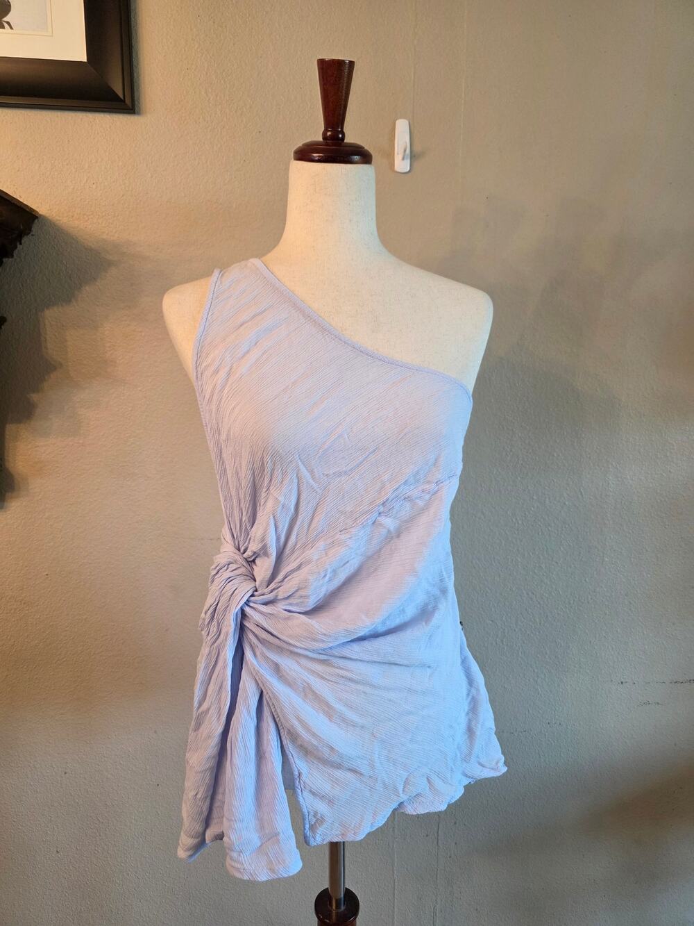 Free People Women's One Shoulder Asymmetrical Top SZ Small Ruched Gauze Breezy
